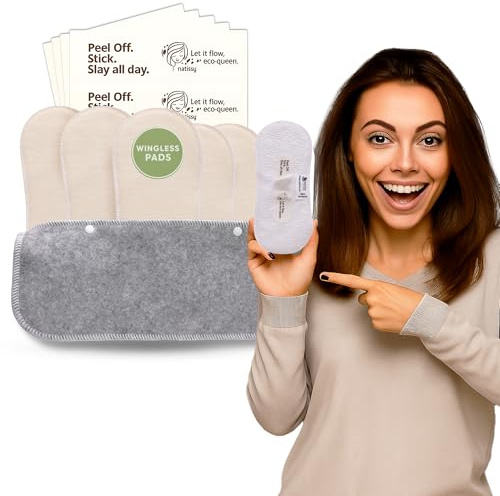 Natissy Bio-Baumwolle Stoffbinden Ohne Flügel für Frauen, Waschbar, Weich, Atmungsaktiv, Hautfreundlich und Wiederverwendbar - 6er-Set S+M - Made in EU