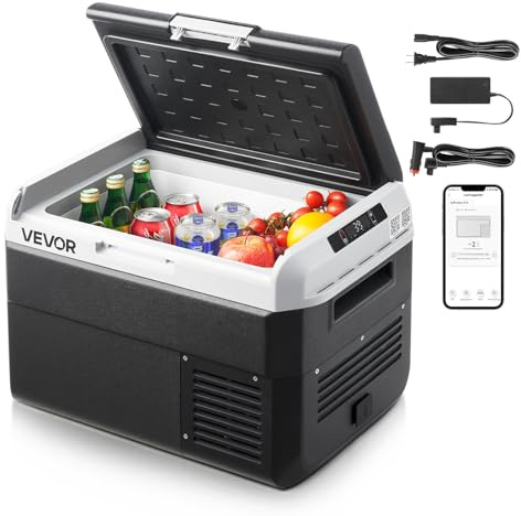 VEVOR Nevera Portátil para Coche 25 L, Zona Única, Refrigerador para Coche con Compresor 12/24 V CC y 100-240 V CA, Temperatura Ajustable de -20 °C a 20 °C, para Autocaravanas, Camping, Viajes