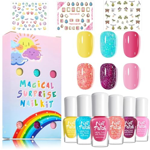 6Pcs Nagellack Set auf Wasserbasis - Glitzer Farben Ungiftig Schnell Trocknend - Peel off Nagellack - Natürliches Sicheres Nagelset Perfekt Geburtstagsgeschenke DIY Nail