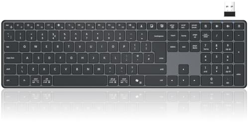 Bnnwa 2.4G Wireless and Bluetooth Keyboard for Multi-Device | Full Size Wireless Keyboard with Numeric Keypad, Multimedia Quiet Keyboard for Windows/PC/Laptop/Smartphone