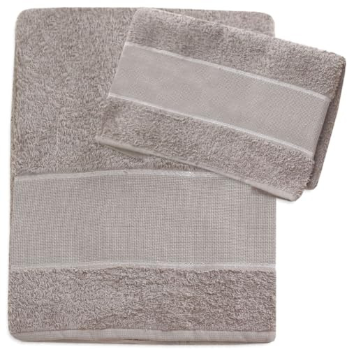 hobbymio.it Set Asciugamano con Ospite da ricamare a Punto Croce, Salvietta più Ospite con Tela Aida, Asciugamano bagno 60x100cm più Opite 40x55cm (18 Tortora)