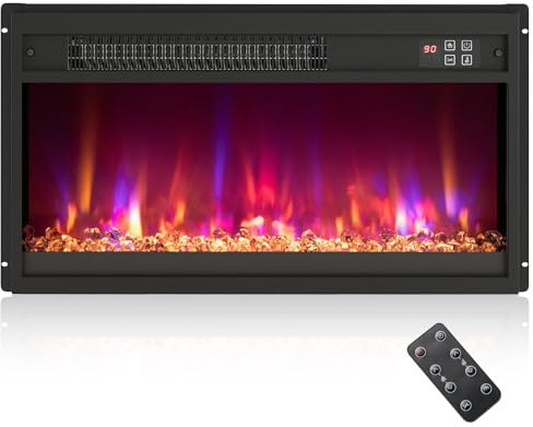 GOPLUS Cheminée Electrique avec Effet Flamme LED 1500W, Chauffage Réglable 17-32℃, Fausse Cheminée 8 Couleurs et 3 Luminosité Réglable, Cheminee Decorative Intégral avec Télécommande, Minuterie 9H