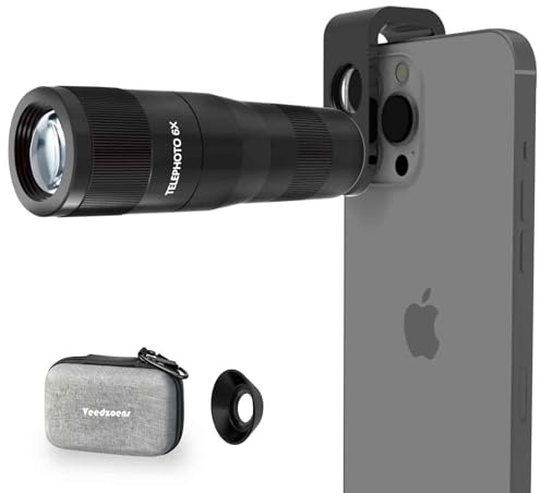 Veedzoens 6X Telephoto Lens for iPhone, with 17mm Thread Universal Phone Lens Clip, Eye Mask, Compatible with Most Smartphone and for SmallRig, NEEWER, Veedzoens Phone Cage