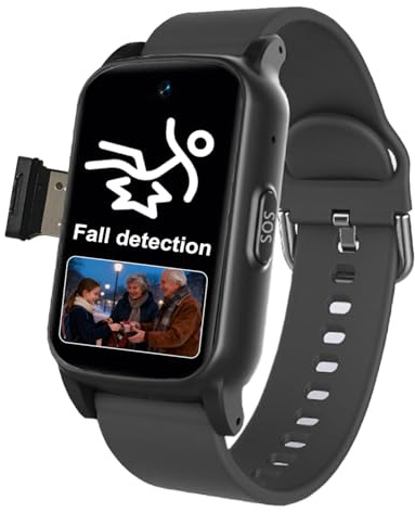VCYEX Reloj Localizador Personas Mayores Reloj Ancianos Pulsera Avisador Reloj Emergencia Ancianos con Detección Caídas SOS SmartwatchBlack,1.25 * 0.57 * 2.22inch