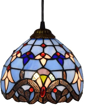 Lampadario in stile Tiffany, lampadario a sospensione in vetro colorato da 8 pollici, decorazione vintage barocca blu, lampadario a sospensione per cucina ad isola, sala da pranzo, soggiorno, camera