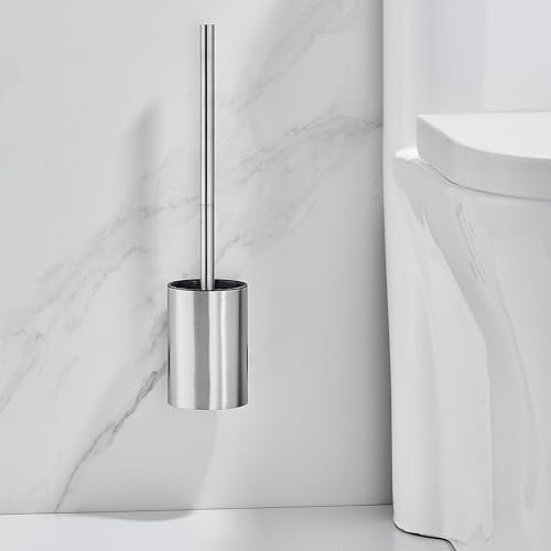ASKLUND Klobürste Wandmontage Toilettenbürste WC Bürste WC Garnitur Edelstahl mit Halter ohne Bohren und Ersatzkopf Stehend/Hängend (Silber Matt)