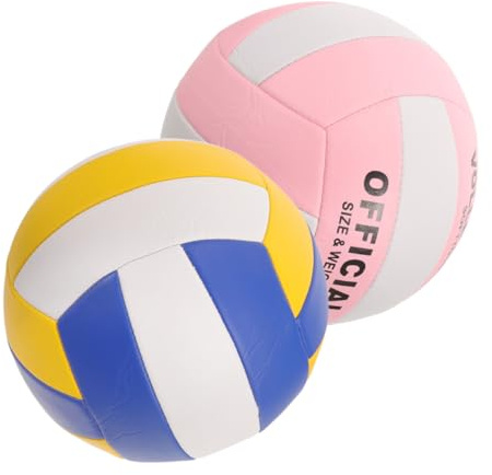 GANAZONO Lot de 2 Ballons de Volley-Ball Souples N°5 pour Examen D'entrée, Entraînement Sportif en Salle, 2.0 Mm Épaisseur, Couleurs Blanc-Bleu-Jaune, Conforme Normes Volley-Ball
