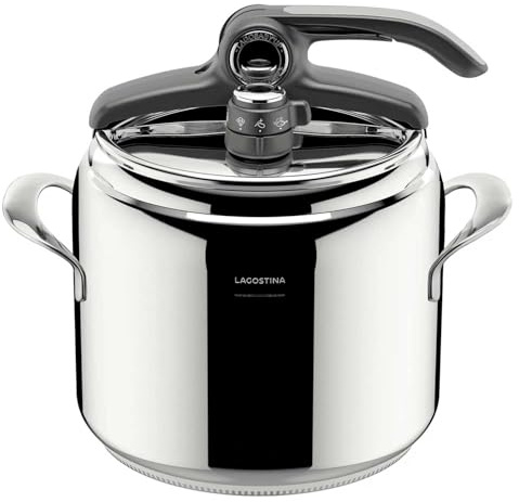 Lagostina Diva Olla a Presión 9L Acero Inoxidable con Cesta Incluida con Base Lagofusion® y 2 Válvulas de Presión, Compatible con Inducción
