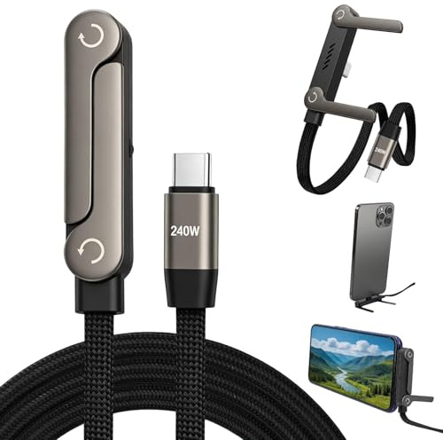 Syluxa Câbles USB-C 240W avec Support Téléphone Intégré 2-en-1 Câble de Charge Rapide