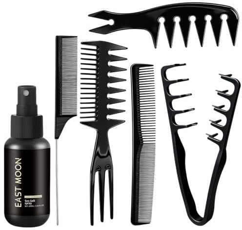 5 Piezas Peine Peluqueria+Agua de Mar Pelo 100ml,para dar Volumen | Peines de Cola,Pettine Puas Anchas,Peine de Dientes Finos,Peines 3 en 1,Pettine de Textura,Spray Sal Marina Pelo