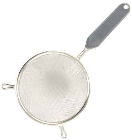 Fackelmann 42340 Passoire tamis, passoire, passoire avec manche, passoire de cuisine, tamis, tamis de cuisine, Acier étamé, Plastique, Gris, Vert, 14 cm