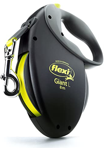 Flexi USA Giant neon einziehbare Hundeleine (Band), ergonomisch, strapazierfähig und verhedderungsfrei Haustier Laufleine für Hunde bis zu 49,9 kg, 7,9 m, groß, schwarz