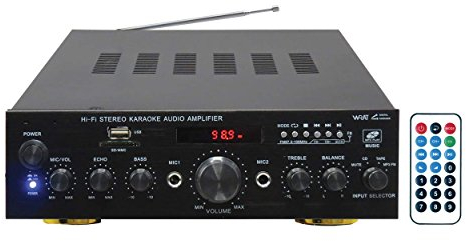 Karma PA 2380 Amplificatore a 4 ingressi, 2 x 50W RMS, con Telecomando, Nero