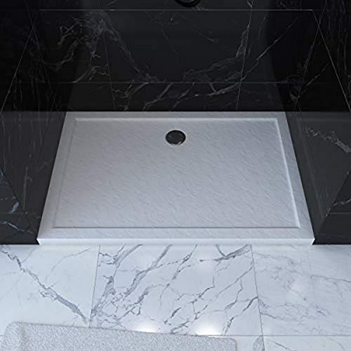 AURLANE Plato de ducha rectangular extra plano de acrílico reforzado blanco - acabado piedra