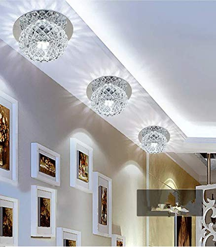 Skybook 5 W LED Ceiling Light Modern Flush-Mounted Recessed Light Lighting Ceiling and Wall Light Spotlights Crystal Round Effect Lamp for Hallway Porch Diameter (Cold White)