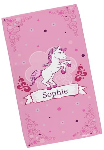 Striefchen® Kinderhandtuch mit Namen für Mädchen mit Pferd-Motiv Pink Pony in 2 Größen 50 x 100 cm