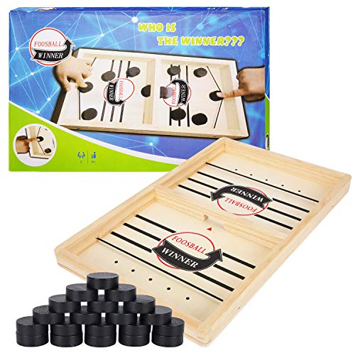Herefun Hockey Brettspiel Spielzeug, Sling Puck Match-Spiel, 2in1 Tischhockey Katapult Bouncing Brettspiel Holz, Eltern-Kind Interaktion Fast Sling Puck Game, Schachbrett-Set Tisch-Desktop-Partyspiele