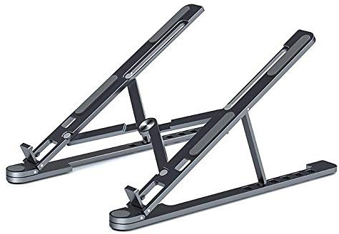 NZDY Laptop Stand Aluminum Alloy Material Foldable Compact Computer Cooling Holder Ergonomic 8 Gear Height Adjustable Netbook Stand Support, Fit for Under 17.3 Inches,Black