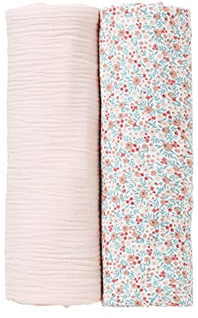 VERTBAUDET 2 Stück Pucktücher, Rosa/Blumen, TU