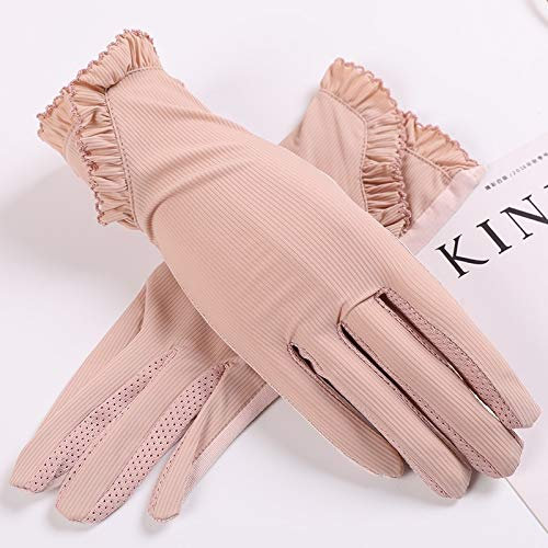 Sonnenschutzhandschuhe Damen Anti-Rutsch-Sonnenschutzhandschuhe Ice Silk Anti-UV-Dünnschliff Atmungsaktiv All-Female Driving Kurzer Schnitt (Color : Pink-A, Size : One size)