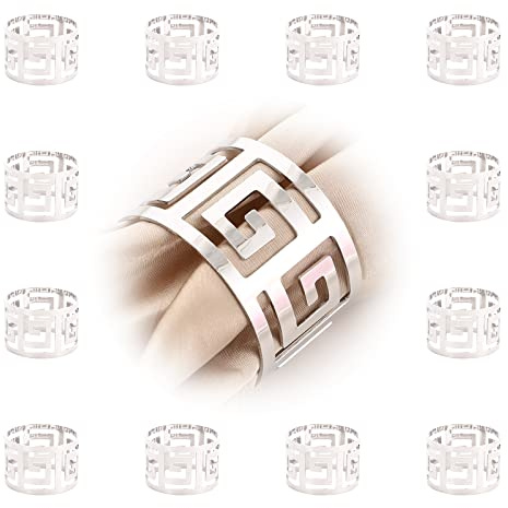Servilleteros 12 Piezas, Servilleteros Individuales Oro y Plata, Anillos de Servilletas de Navidad, Servilleteros Triángulo Hueco, Napkin Rings para Boda Cumpleaños Fiesta (Plata B)