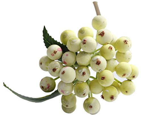 Cozylkx Künstliche Beeren Der Stechpalme Staubblätter Stängel Mit Blättern, Haufen Gefälschter Beeren Blumenhaus, DIY Dekorative Beere,Hellgelb