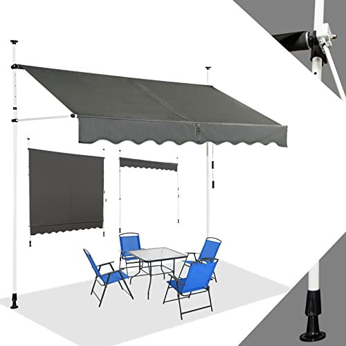 RELAX4LIFE Tenda da Sole per Esterno con Morsetto senza Forare, Telaio Telescopico, Telo Anti-UV, Altezza e Inclinazione Regolabile, Ideale per Balcone e Terrazzo (Grigio, 250x175cm)