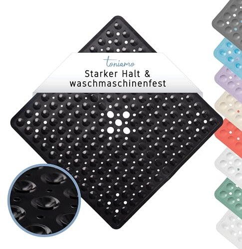 Toniamo Duschmatte 53x53 cm schwarz | Antirutschmatte Dusche in Premium-Qualität | komfortable Rutschmatte Wellness | Badematte rutschfest | antibakteriell & maschinenwaschbar |Duscheinlage rutschfest | Rutschmatte quadratisch mit Saugnäpfen, antibakteriell, schimmelresistent und maschinenfest für sicheren Halt in der Dusche