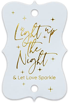 Summer-Ray 50 Wunderkerzenanhänger aus Goldfolie für Hochzeiten, mit Aufschrift Light up The Night & Let Love Sparkle