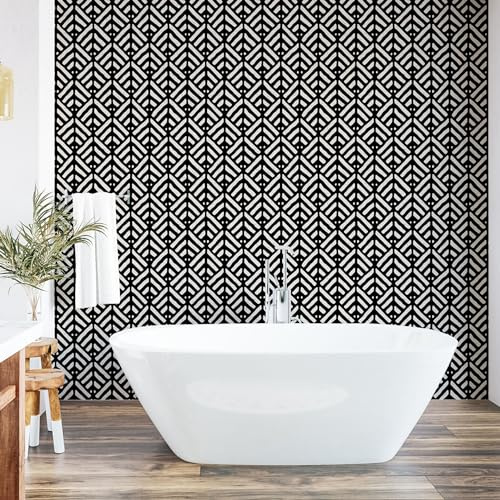 ABAKUHAUS Schwarz und weiß abziehbare & klebbare Tapete für Zuhause, Retro Grunge-Linien, selbstklebendes Wohnzimmer Küchenakzent, 33 cm x 250 cm, Schwarz-Weiss