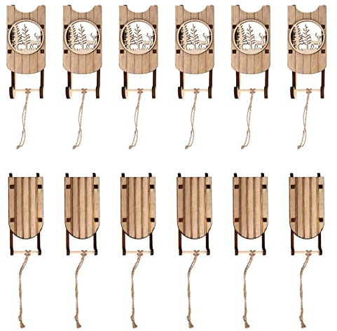 EXCEART 12stücke Holzschlitten-anhänger Schlitten-ausschnitte Weihnachtsbaumschmuck Unbemalt Einfach Zu Bemalen Beidseitige Anwendung Kreatives Dekorationselement Klassisches Weihnachts-de