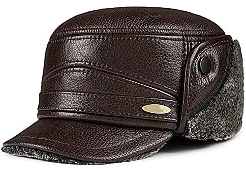 JIARY Mütze Herren,Fliegermütze,Outdoor-Lederhut Für Herren Mit Winddichter, Warmer Ohrenschützer-Lederhut,Trappermütze Aus Pelz Für Herren,Dark Brown,XXL (59~60cm)