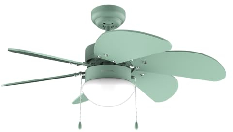 Cecotec Ventilador de Techo con Luz EnergySilence Aero 3600 Vision Full Green. 50 W, Diámetro 36”, 3 Velocidades, 6 Aspas Reversibles, Modo winter-summer, Uso Sencillo, Interruptor en Cadena