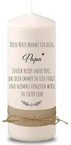 Villa Rosa Lotta – Trauerkerze Grabkerze Wolfi Papa mit Spruch I 20 cm hoch & 7 cm Durchmesser | Andenken an Verstorbene I Trauergeschenk, Grablicht, Grabschmuck | Sternenkinder Andenken Trauer
