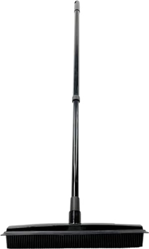 Synx Tools Weiche Besen Gummi Schwarz 30cm - Bodenabzieher Badezimmer Pet Hair Remover Besen - Friseurbesen mit Stiel - 60/120 cm Steel