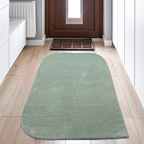 Teppich-Traum Teppich Modern Waschbar Uni Runde Ecken Grün 80x150 cm | Weich und flauschig, bis 30 °C waschbar, pflegeleicht, rutschfest, formstabil, saugrobotergeeignet, Wohn- & Kinderzimmer