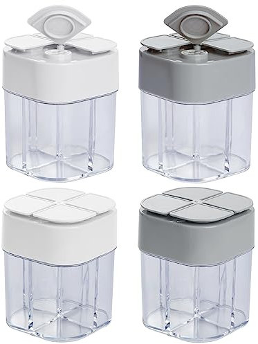 Miayon 4 Pack 4 in 1 Salt and Pepper Shaker Travel Spice Container Camping Seasoning Shaker RV Condiment Jars with Lid Camping Spice Kit for Home Restaurant Camping Travel RV Cooking BBQ