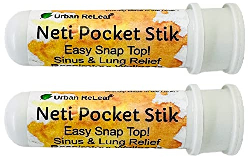 Urban ReLeaf Neti Pocket Stik Essential Oil Aromatherapy Nasal Inhalers, Set of 2 — Breathe Pure Undiluted Oils & Pink Himalayan Salt, Easy Open Snap Top. Made in USA. Alcohol-Free. No Mess.