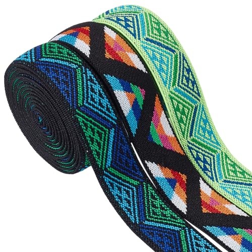 BENECREAT 6 Yards/5.5M 25mm Jacquard-Gummiband, 3 Farben Elastisches Stretchband Besatz Für Stirnband, Taillengürtel, Nähen, Kleidung, Zubehör, Dekorationen