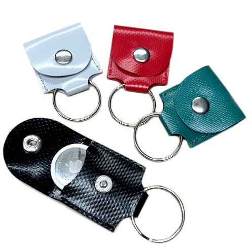 Manufactica® Etui aus LKW-Plane für Apple AirTag oder Hundemarke „Happy“ – Robust, wasserabweisend & handgefertigt