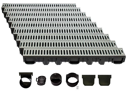 ScarMaxx 9m Canaletta scolo Acqua piovana A15 Altezza 115 mm - Griglia scolo Acqua piovana Set Completo 13 x 900 x 11,5 cm Acciaio Zincato