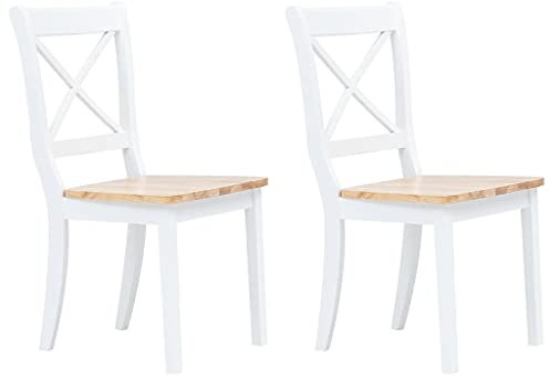 ARKEM Esszimmerstühle 2 STK. Weiß & Helles Holz Gummibaum Massivholz EssstüHle