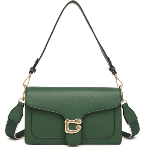 Travistar Leder Handtasche Damen Umhängetasche Mitte Schultertasche Abendtasche Kupplung Crossbody Bag mit 2 Abnehmbar Breiter Schultergurt Kreditkartenfächer Grün