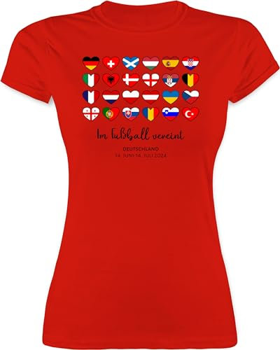 Shirt Damen - WM - Deutschland EM 2024 Länder Herzen - Im Fußball vereint | - L - Rot - em-Shirt fußballtrikot Europameisterschaft Funshirts für Frauen wm-Shirts Fussball Tshirt t