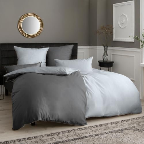 Soifox Bettwäsche Grau 135x200 4teilig - Bettwäsche-Sets aus Mikrofaser Bügelfrei & Knitterfrei mit Reißverschluss 2 Bettbezüge 135 x 200 + 2 Kissenbezüge 80 x 80 cm