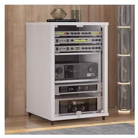 Lautsprecher-Ständer Bühnen-Sound-Ausrüstung, Audio- und Video-Verstärker-Rack, Luftfahrt-Schrank, Massivholz-Mehrschichtplatinen-Verstärkerschrank Boxenständer(White,55 * 57 * 80cm)
