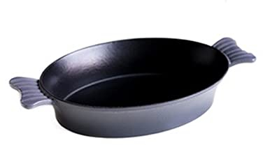 Huangj-0527 Baking Pans Enamel Baking Dish Cast Iron Baking Pan Fish-Shaped Baked Rice Plate Steak Barbecue Bread Cake Pizza Baking Tool Bakeware Set(Gris,L)