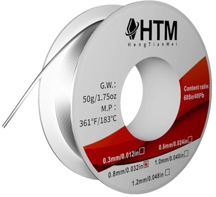 HengTianMei 60/40 Low Melt Tin Lead Rosin Core Solder Wire, for Electronic Soldering (0.8mm/50g)