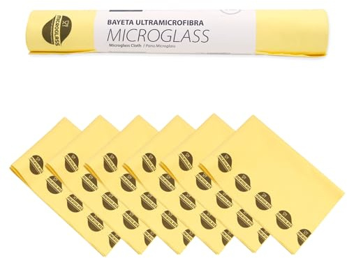 Maya Bayeta MICROGLASS con Precorte. Especial para Vajillas y Cristales. No Deja Marcas. Muy Absorbente y de Secado Rápido. 100% Microfibra. Rollo de 6 Unidades (Amarillo)