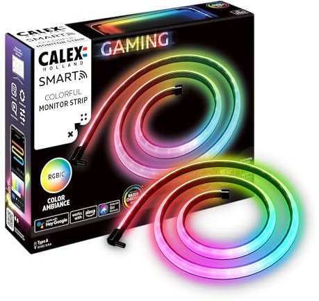 Calex Monitor de tira LED para juegos, colores RGBIC, Razer Chroma compatible, sincronización de PC, 110 cm